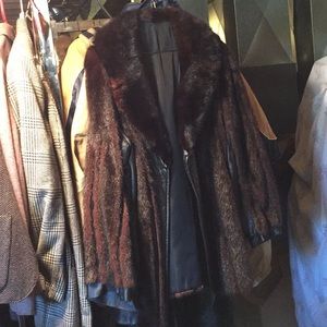 Real Rabbit & Leather Fur Coat
